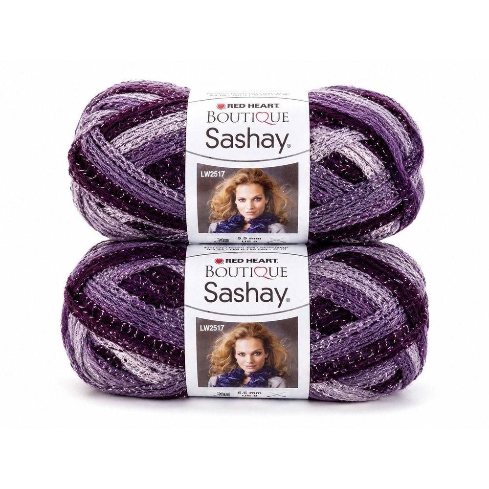 Red Heart Boutique Sashay Yarn 1934 Rumba Purple Ruffle Scarf Lot of 2 Dye